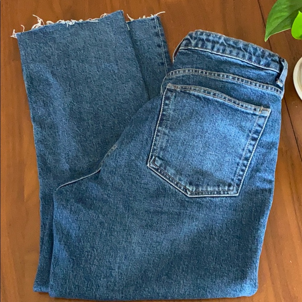 Topshop Mid Blue Raw Hem Straight Jeans